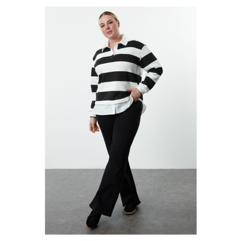 Trendyol Curve Black-White Striped Shirt-Removable Knitted Sweatshirt