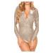 Sexy LeT s PaRTY V-Cut Glitter Bodysuit silver Einheitsgroesse