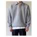 43297 Dewberry Oversize Half Zipper Mens Sweatshirt-GREY