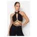 Trendyol Black Crop Lined Woven Piping Window/Cut Out Detailed Bustier