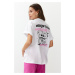 Trendyol White 100% Cotton Slogan Printed Oversize/Wide Fit Short Sleeve Knitted T-Shirt