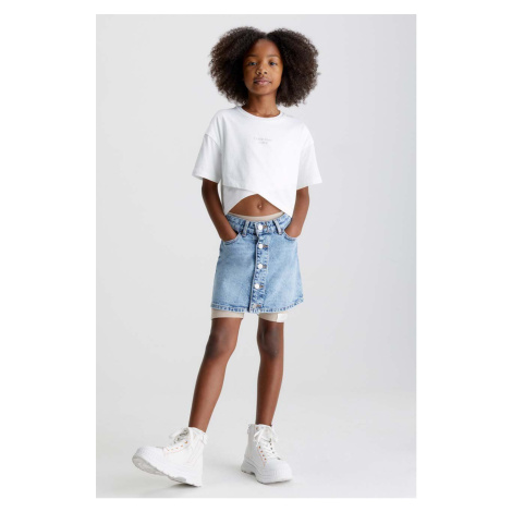 Dievčenská rifľová sukňa Calvin Klein Jeans mini, rovný strih