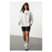 Trendyol Ecru Slogan Printed Oversize/Wide Fit Thick Inside Fleece Knitted Sweatshirt