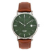 Hnedo-zelené štýlové hodinky s koženým remienkom pre pánov