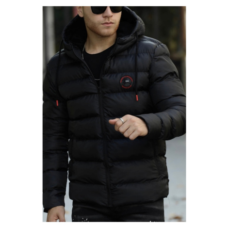 D1fference Pánsky čierny zimný nafukovací športový kabát s hustou podšívkou s hustou podšívkou a