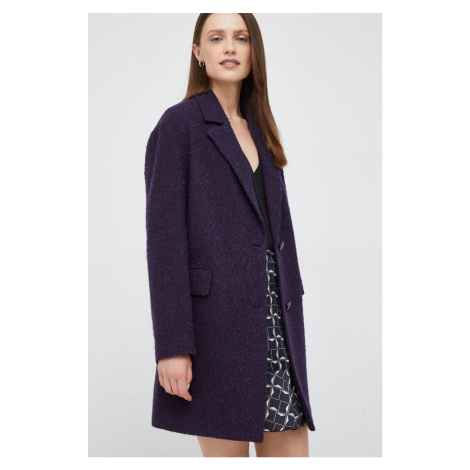 Kabát s prímesou vlny Sisley fialová farba, prechodný,