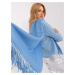 Blue knitted scarf with fringe