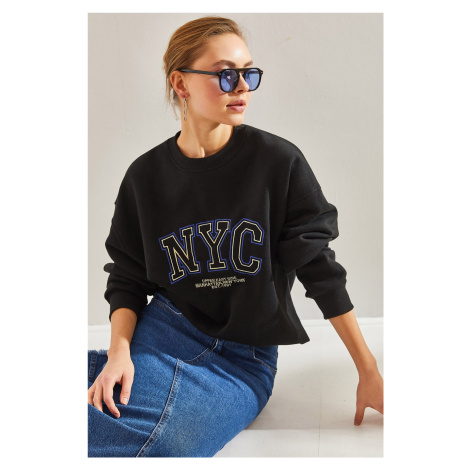 Bianco Lucci Women's NYC Printed Three Thread Raised Sweatshirt