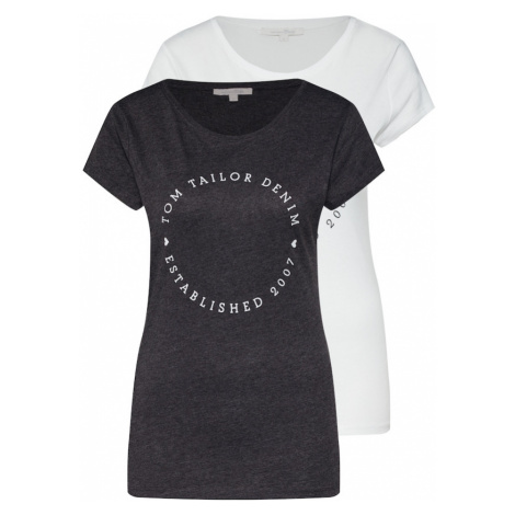 TOM TAILOR DENIM Tričko  antracitová / biela