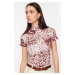 Trendyol Dark Brown Leopard Zipper Collar Zippered Short Sleeve Flexible Snap Fastener Knitted B