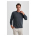 DEFACTO Anthracite Regular Fit Crew Neck Cotton Basic Plain Sweatshirt