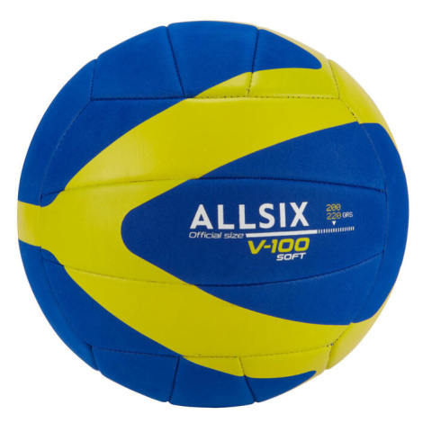 Volejbalová lopta Soft V100 200-220 g pre deti od 6 do 9 rokov modro-žltá