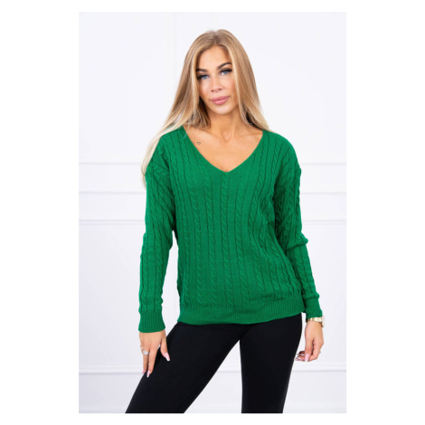 Knitted sweater with a V-neck in light green color