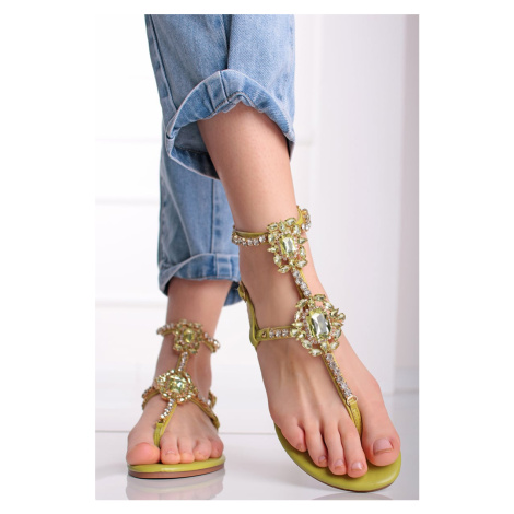 Zelené sandále s ozdobnými kamienkami Selina