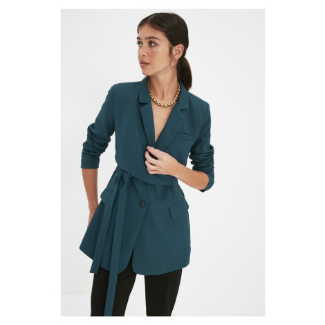 Trendyol Emerald Green Regular Lined Tie Woven Blazer Jacket
