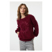 Trendyol Claret Red Plush Embroidered Oversize/Wide Pattern Thick Knitted Sweatshirt