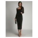 Pencil midi dress with square neckline, black