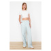 Trendyol Blue Striped Elastic Waist High Waist Wide Leg Jeans