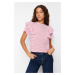 Trendyol Fuchsia Ecru Striped Ruffle Detail Regular/Normal Fit Knitted T-Shirt
