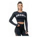 Nebbia Long Sleeve Thumbhole Sporty Crop Top Čierna Fitness tričko