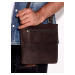 Men's dark brown leather bag with divided compartments