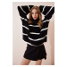 Happiness İstanbul Women's Black Turtleneck Striped Oversize Knitwear Sweater