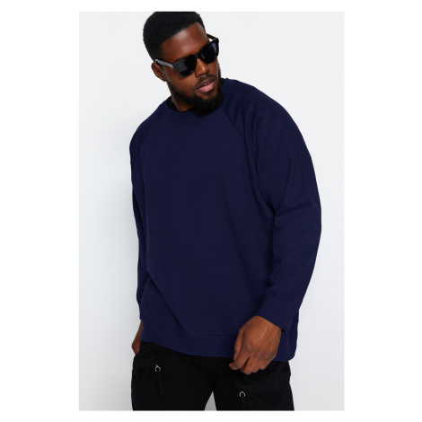 Trendyol Navy Blue Plus Size Oversize/Wide Cut Comfortable Basic Fleece Inside Sweatshirt