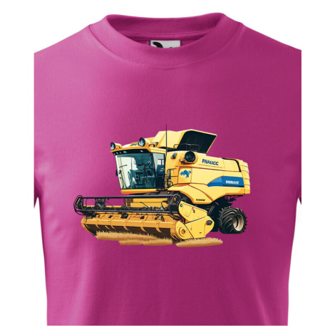 Dětské tričko s kombajnem - krásný barevný motiv s plnými barvami