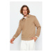 Trendyol Mink Oversize/Wide-Fit Buttoned Polo Neck Fleece Inner Sweatshirt