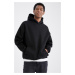 DEFACTO Oversize Fit Hooded Kangaroo Pocket Soft Fluffy Inner Sweatshirt