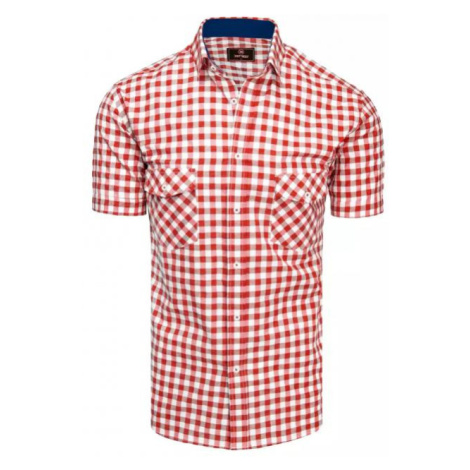 Pánska kockovaná košeľa s krátkym rukávom v červeno-bielej farbe DStreet