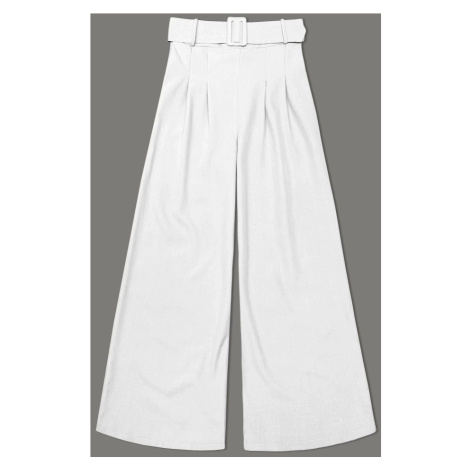 Elegantné biele dámske nohavice s opaskom (18727) uni Made in Italy