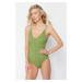 Trendyol Green V-Neck Textured Regular Swimsuit