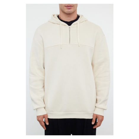 Trendyol Beige Zipper and Stitch Detail Oversize/Wide Pattern Fleece/Warm Sweatshirt