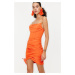 Trendyol Orange Fitted Lined Corset Detailed Knitted Short Evening Dress