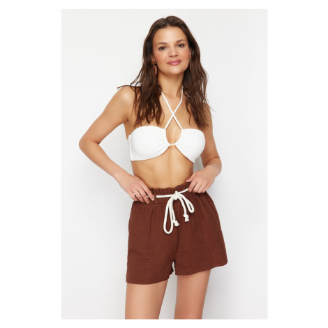 Trendyol Brown Woven Tie-Up Muslin Shorts &amp; Bermuda