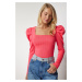 Happiness İstanbul Women's Pink Square Collar Corduroy Knitwear Blouse