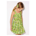 Ľanové šaty pre deti Mayoral zelená farba, mini, áčkový strih