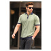 Madmext Green Zipper Detailed Polo Collar Men's T-Shirt 6874