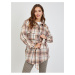 Pink-cream ladies plaid shirt jacket with tie ORSAY - Ladies