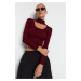 Trendyol Claret Red Crop Stand Collar Knitwear Sweater