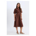 DEFACTO Shirt Collar Long Sleeve Midi Dress