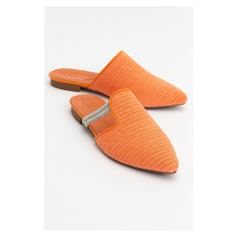 LuviShoes PESA Orange Straw Stone Women's Slippers