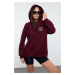 Trendyol Plum Slogan Printed Oversize/Wide Pattern Thick Inside Polar Fleece Knitted Sweatshirt