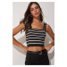 Happiness İstanbul Women's Black Striped Crop Knitwear Blouse