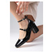 Mio Gusto Thalia Black Color Patent Leather Flat Toe Heel Women's Shoes