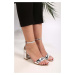 Shoeberry Women's Vivian Silver Mirrored Single Strap Heel Shoes