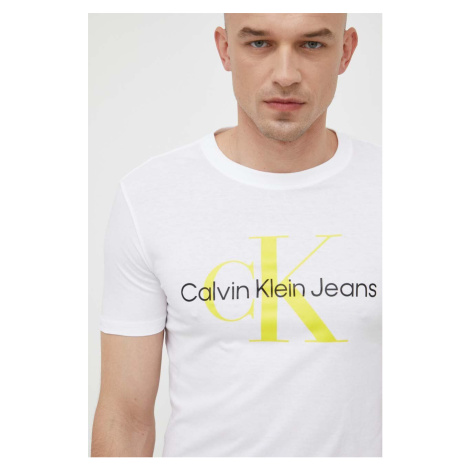 Bavlnené tričko Calvin Klein Jeans pánsky,biela farba,s potlačou,J30J320806