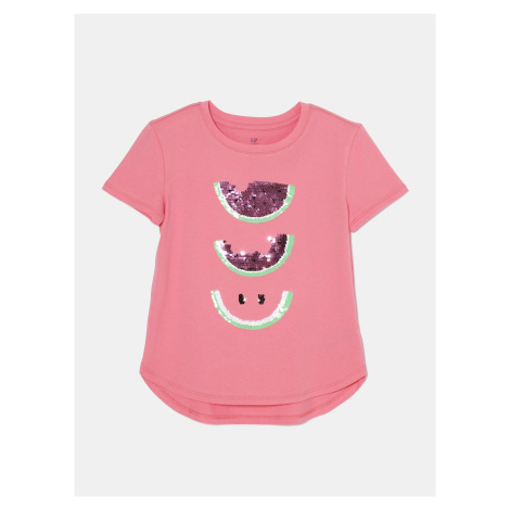 Ružové dievčenské tričko s flitrami GAP