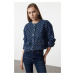 Trendyol Dark Blue Pocket Detailed Jacquard Denim Jacket